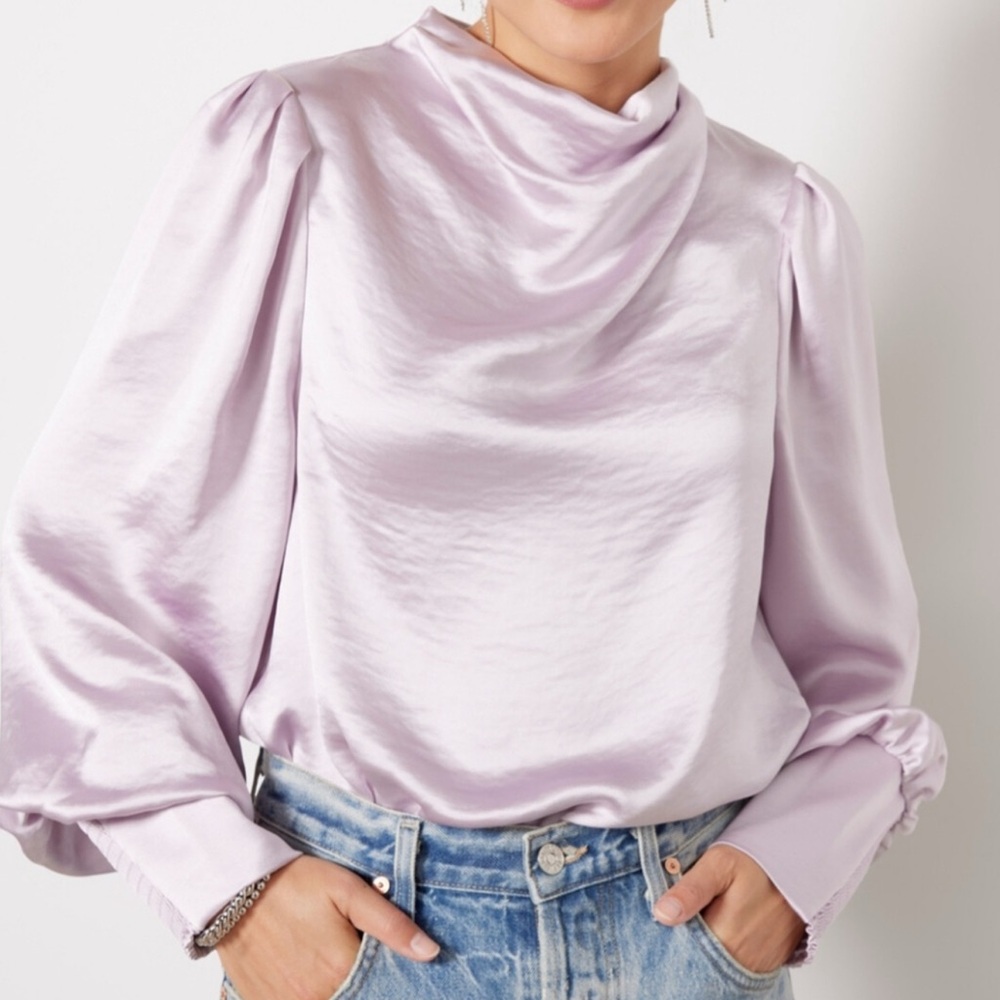 Evereve Lavender Satin Drape Neck Blouse
